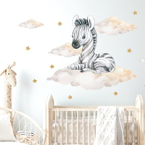 Panda Whale Wall Stickers Nursery Baby Zebra with Clouds and Stars Safari Wall Decals for Kids Wall Decor Boys and Girls