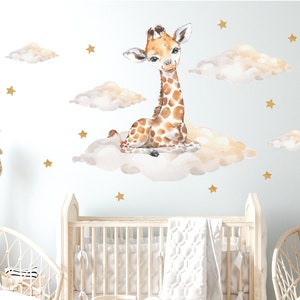 Panda Whale Wall Stickers Nursery Baby Giraffe with Clouds and Stars Safari Wall Decals for Kids Wall Decor Boys and Girls