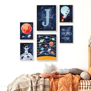 Set di poster con astronauta con nome, decorazione per la cameretta dei bambini, regalo per ragazzi e ragazze, immagini per nascita/battesimo, personalizzati A4 e A3