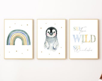 Rainbow Poster Set with Animal Children's Room Decoration Boys and Girls Gift for Birth/Baptism Animals Pictures Children Baby/Baby Room Colorful