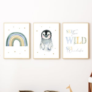 Juego de pósters de arco iris con animales Decoración de la habitación de los niños Niños y niñas Regalo para el nacimiento / bautismo Animales Imágenes Niños Bebé / Bebé Habitación Colorido
