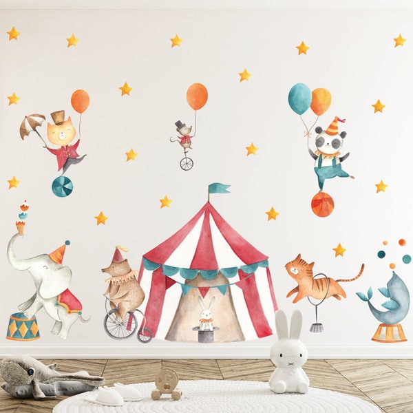Pandawal Wandaufkleber Zirkus Tiere Deko Wandtattoo für Kinderzimmer Babyzimmer Mädchen und Junge Wandbild Aufkleber Baby/Kinder Wanddeko