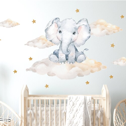 Pandawhale Wall Stickers Nursery Baby Elephant With Clouds And Etsy Ireland