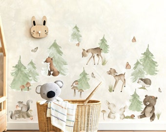 Panda whale wall sticker nursery baby forest animals wall decal animals and trees for children wall decoration baby room playroom deer bear rabbit fox