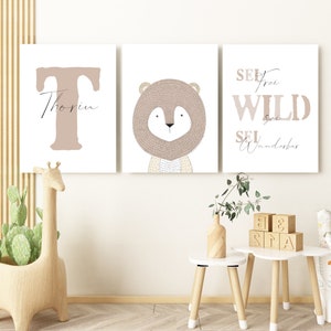 Tier Poster Set mit Name Kinderzimmer Deko Junge und Mädchen Geschenk zur Geburt/Taufe Tiere Bilder Kinder Baby/Babyzimmer personalisiert
