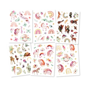 Kinder Tattoo 6er Set Fee Regenbogen Einhorn perfekt für Mädchen Kindergeburtstag Party Mitgebsel Hautfreundliche Temporäre Kindertattoos