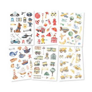 Tattoo for Children Set of 6 Professions Police Fire Brigade Planes Boy Children's Birthday Party Favors Skin-friendly Temporary Children's Tattoos