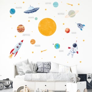 Panda whale wall decal nursery boy decoration astronaut planets stars outer space wall decoration for children and baby rooms wall stickers