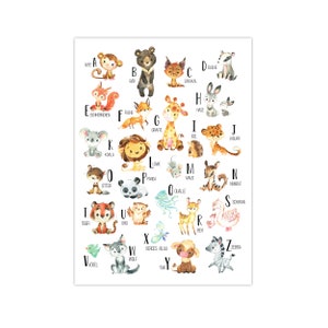 Pandawal ABC Poster Kinderzimmer Deko Tier Alphabet Bild Lernposter mit Buchstaben und Tieren für Grundschule Kindergarten Vorschule