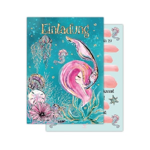Pandawal Einladungskarten Kindergeburtstag Mädchen Kinder Geburtstag Meerjungfrau Pink Einladung Rosa Party Ausflug Feier Mottoparty