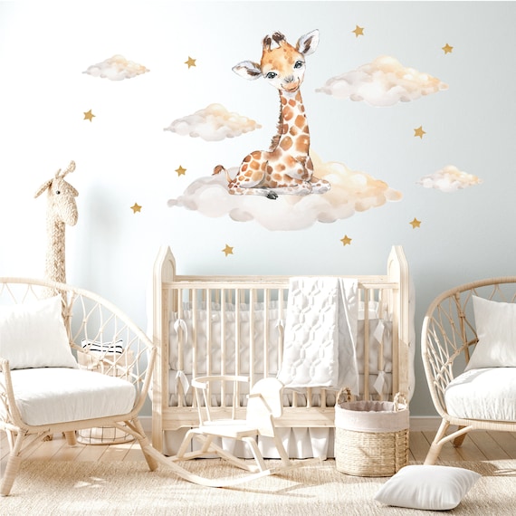 Pandawal Wandaufkleber Kinderzimmer Baby Giraffe mit Wolken und Sternen Safari Wandtattoo für Kinder Wanddeko Jungen und Mädchen