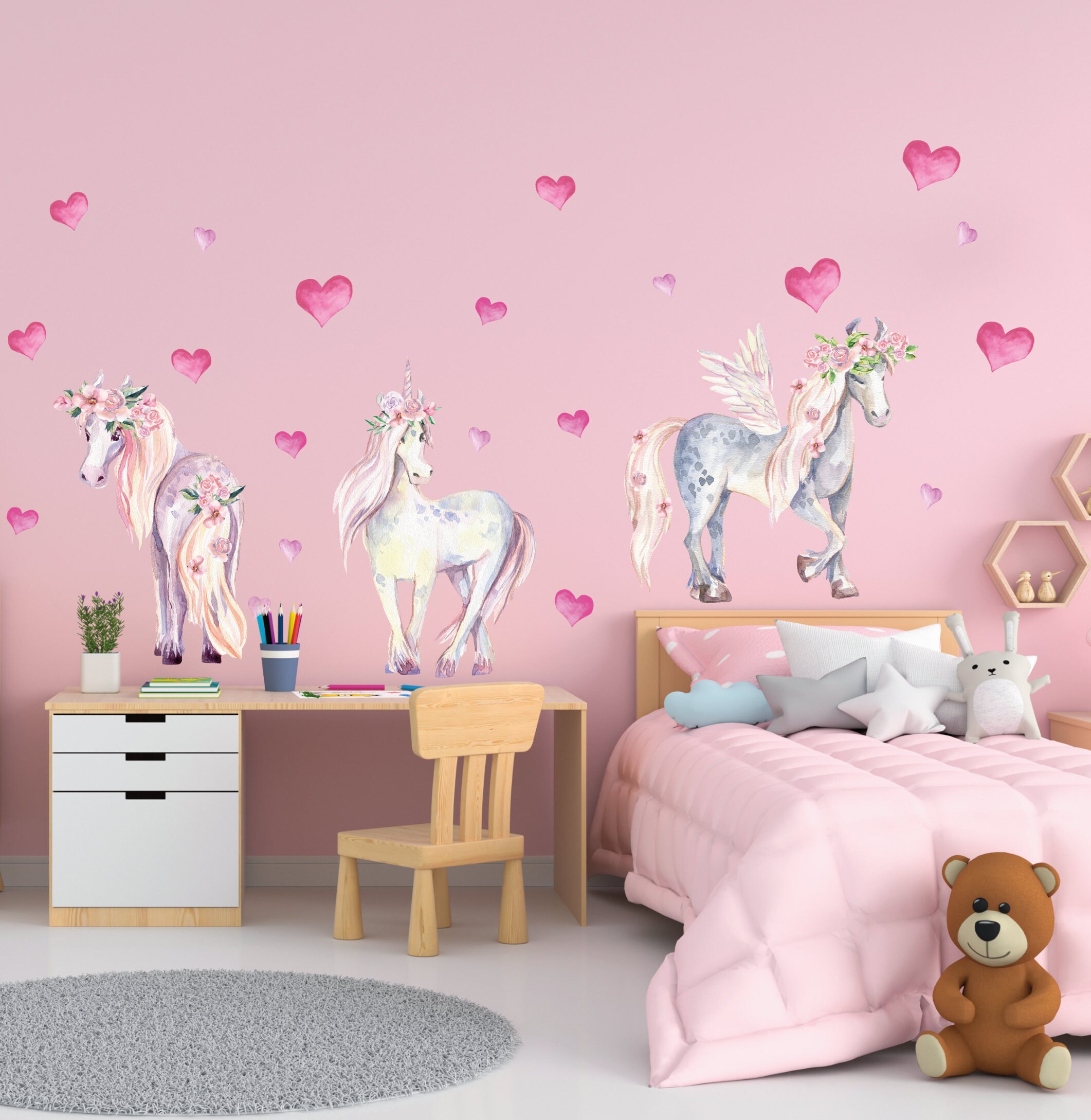 Wandtattoo Pferde Pandawal Wandtattoo Kinderzimmer Mädchen Deko schöne Einhorn Pferde