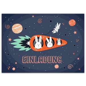 12 Einladungskarten für Kindergeburtstag  Astronaut, Weltraum, Tiere Partyeinladung für Kinder