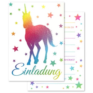 Pandawal Einladungskarten Kindergeburtstag Glitzer Einladung Einhorn für Kindergeburtstag Kinderparty für Mädchen/Junge Regenbogen Farben