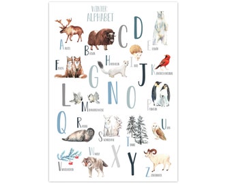 Panda walvis kinderkamer decoratie foto ABC poster voor kinderen dieren alfabet jongen meisje muurschildering om kleurrijke leren poster letters winter ABC te leren