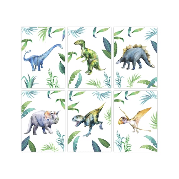 Pandawal Dinosaurier Poster Dschungel Dino Bilder Kinderzimmer Deko Junge 6er Set für Kinder DIN A4 Tiere Wandbilder ohne Bilderrahmen