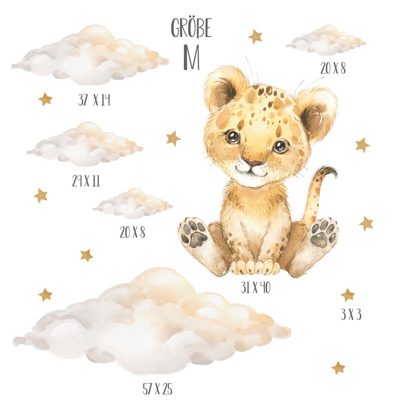 Panda Whale Stickers Muraux Pépinière Bébé Lion avec Nuages et Étoiles Safari Stickers Muraux pour Enfants Décoration Murale Garçons et Filles image 3