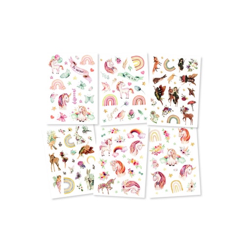 Kids tattoo set of 6 fairy rainbow unicorn perfect for girls children's birthday party giveaway skin-friendly temporary children's tattoos