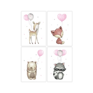 Pandawal vivero decoración color opción 4 conjunto bosque animales imágenes niños cartel animales animal póster globo gris oso zorro ciervo mapache DIN A4