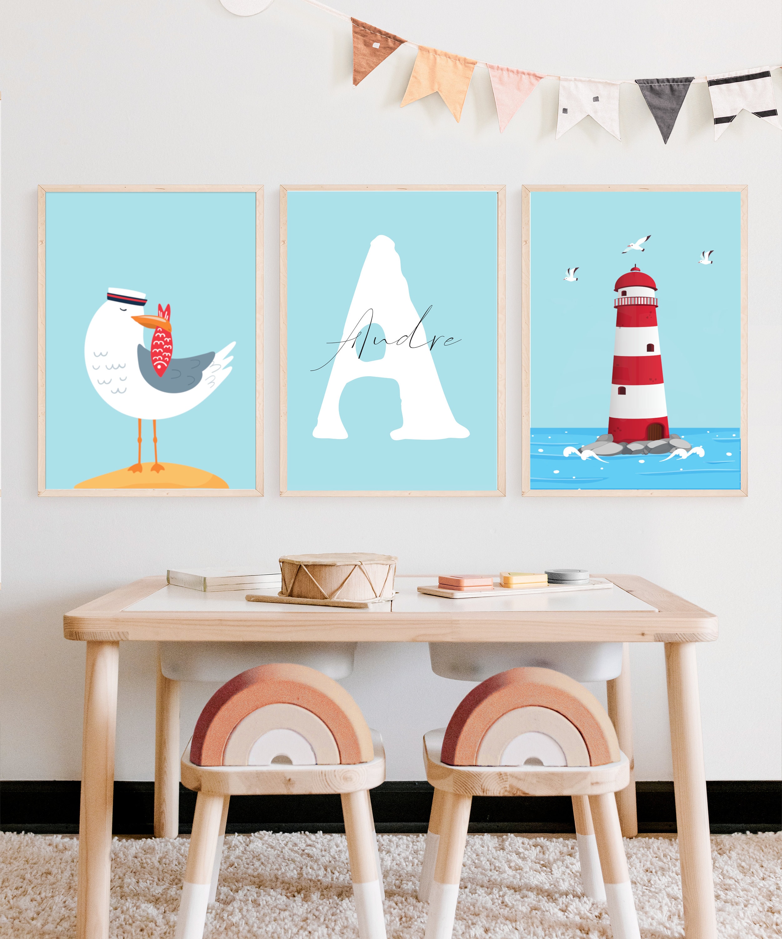 Maritime Poster Set with Name Children's Room Decoration Boy Girl Gift for Birth/Baptism Sea Animals Pictures Children Baby/Baby Room Personalized