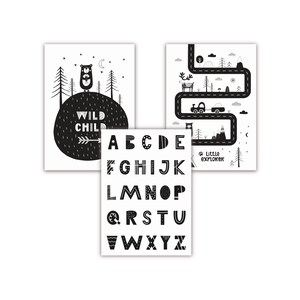 Cuadros de pared de ballena panda para habitación infantil/habitación de bebé para niños y niñas, juego de 3 carteles abc de estilo escandinavo en formato DIN A4