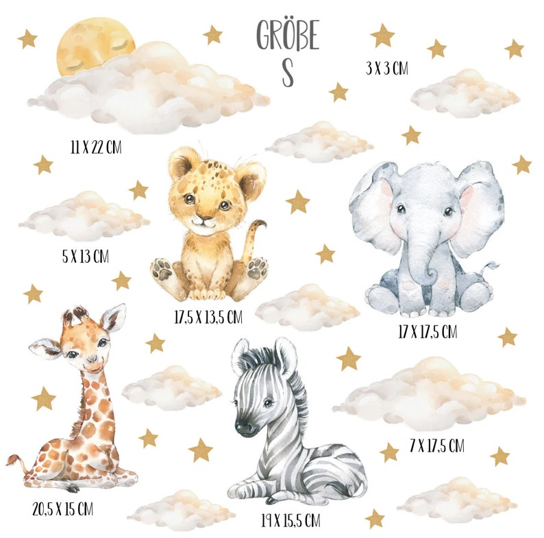 Naklejka ścienna do pokoju dziecięcego mały lew słoń zebra żyrafa z chmurami i gwiazdami naklejka ścienna safari do dekoracji ścian dla dzieci chłopców i dziewcząt zdjęcie 7