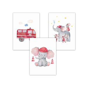 Panda ballena fotos de la habitación de los niños para niños y niñas decoración de los animales cartel de los animales bomberos con elefante 3 conjunto de carteles para niños en formato DIN a4