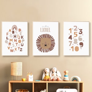 Set di poster con animali con nome, decorazione per la cameretta dei bambini, regalo per ragazza, nascita/battesimo, immagini per la cameretta dei bambini, arcobaleno personalizzato, numeri ABC