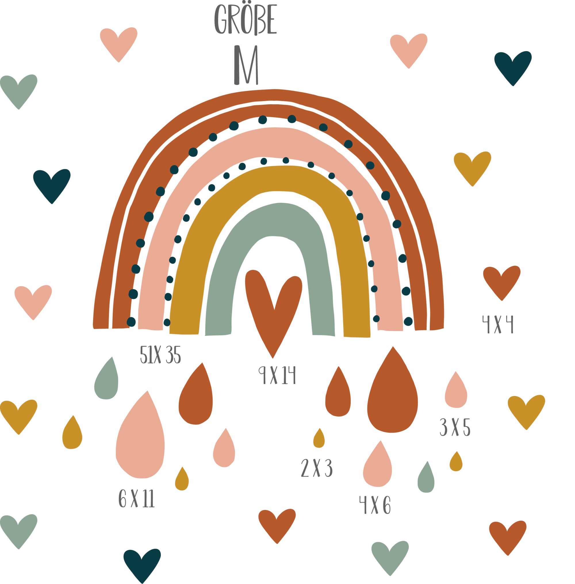 Pandawal Regenbogen Wandsticker Set - Kinderzimmer Deko In Altrosa