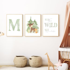 Waldtiere Bilder Set mit Name Kinderzimmer Deko Junge Mädchen Geschenk zur Geburt/Taufe Tiere Poster Kinder Baby/Babyzimmer personalisierbar