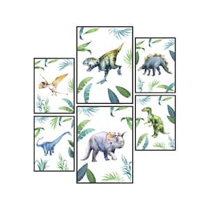 Pandawal Dinosaurier Deko Poster Set Dino Jungle Bilder Kinderzimmer Jungen 6er Set für Kinder DIN A4 & A3 Wandbilder ohne Bilderrahmen