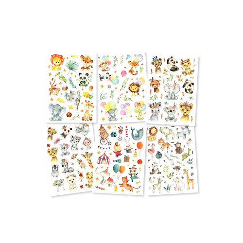 Tattoo for children set of 6 animals perfect for girls boys children's birthday party favors skin-friendly temporary children's tattoos boho