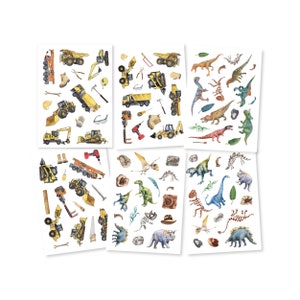 Lot de 6 tatouages pour enfants - Dino - Chantier de construction - Anniversaire d'enfant - Excavatrice - Sacs de fête - Respectueux de la peau - Tatouages temporaires pour enfants - Dinosaure