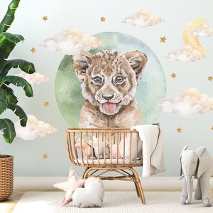 Decalcomanie da muro cameretta bambino leone con nuvole luna e stelle safari adesivi murali per bambini decorazione murale ragazzi e ragazze fasciatoio