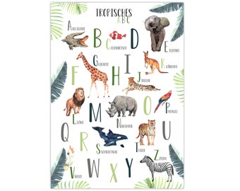 Pandawal Kinderzimmer Deko Bild ABC Poster Kinder Tier Alphabet Junge Mädchen Wandbild zum lernen bunt Lernposter Buchstaben Tropisches ABC