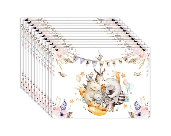 Set Di 12 Inviti Per Festa Di Compleanno 8 Anni - Con Bustine E Adesivi, Design Naturale - 3