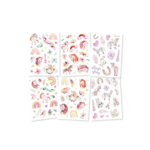 Tattoo for Children Set of 6 Horses Unicorn Rainbow for Girls Children's Birthday Party Favors Skin-friendly Temporary Children's Tattoos