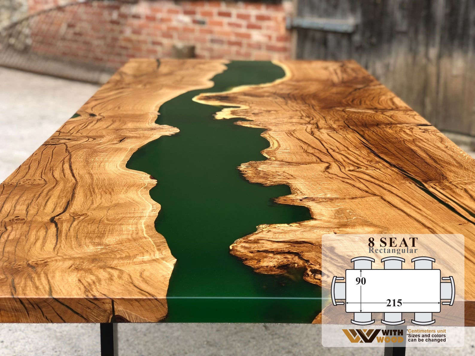 8 Seat Luxury Dining Table Live Edge Table Green Resin Epoxy