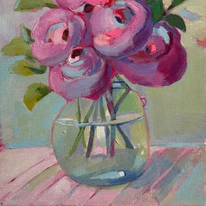 Original acrylic painting 12x9 inch-  modern impressionist floral coquette style on flat conservation board . Artist Kelly Brown art.