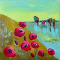Small Original 4x4" eclectic gouache watercolor landscape adult Easter wall art to choose from.  Home decor- birthday gift