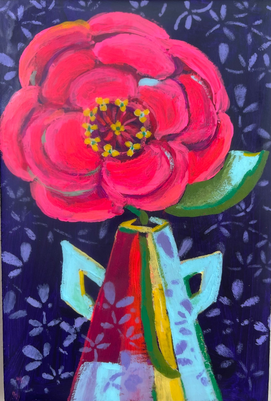 Colorful Flower Art. Whimsical Flower Art. Pattern Encaustic Etsy