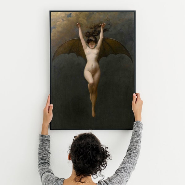 Printable Download Digital, The Bat Woman, Albert Joseph Pénot, La Femme Chauve-Souris, Halloween Art, Demonic Woman, Vampire Bat Witchy Art