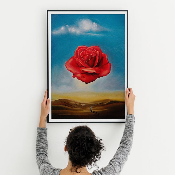 The Meditative Rose, Artist: Salvador Dalí, Print Only Poster, Black ,  Stretched