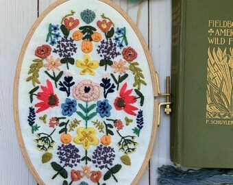 Cottage garden embroidery kit cottagecore pre printed stamped embroidery