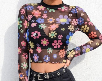 floral mesh crop top