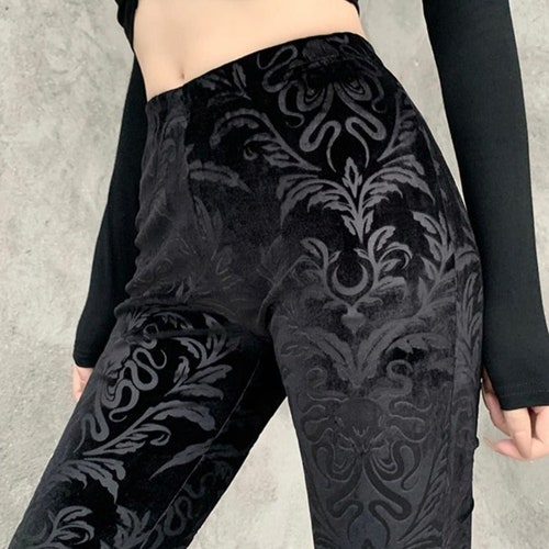 Gothic Damask Velvet Flare Pants in Black Etsy