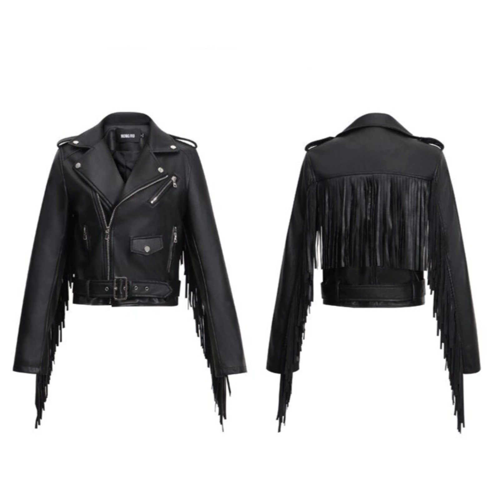 Fringed Faux Leather Jacket With Tassels in Black Etsy