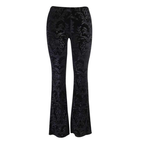 Gothic Damask Velvet Flare Pants in 