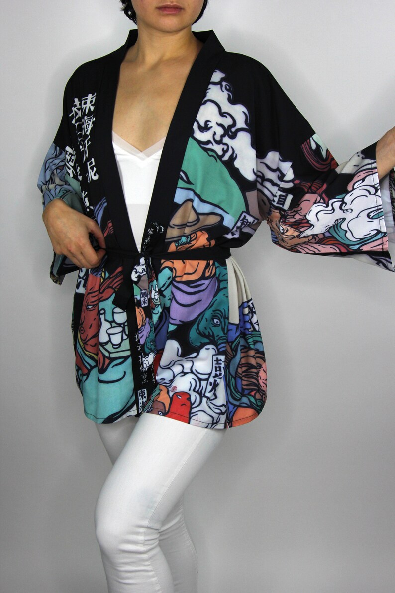Unisex Japanese Print Colorful Kimono Robe with Belt Etsy