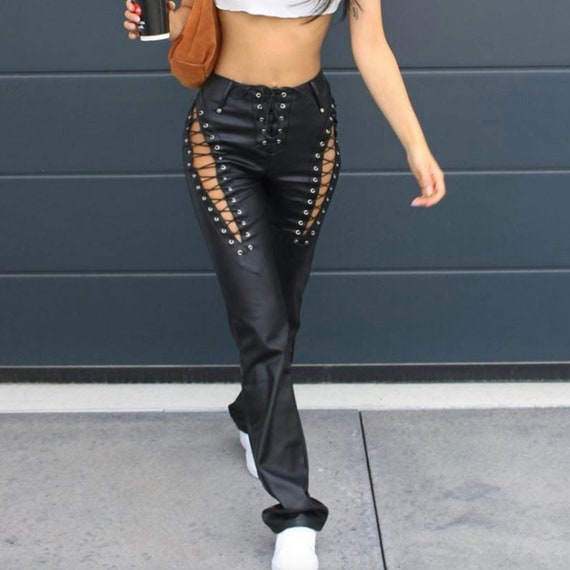 Faux Leather Lace up Pants - Etsy Denmark